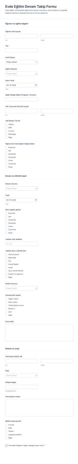 Ev Okuluna Katılım Form Şablonu