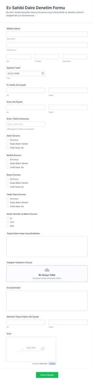 Ev Sahibi Daire Denetim Form Şablonu