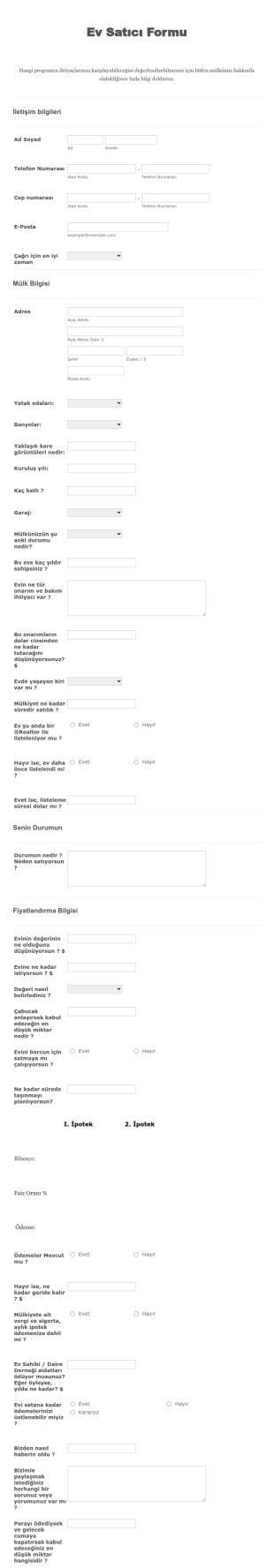 Ev Satici Form Şablonu