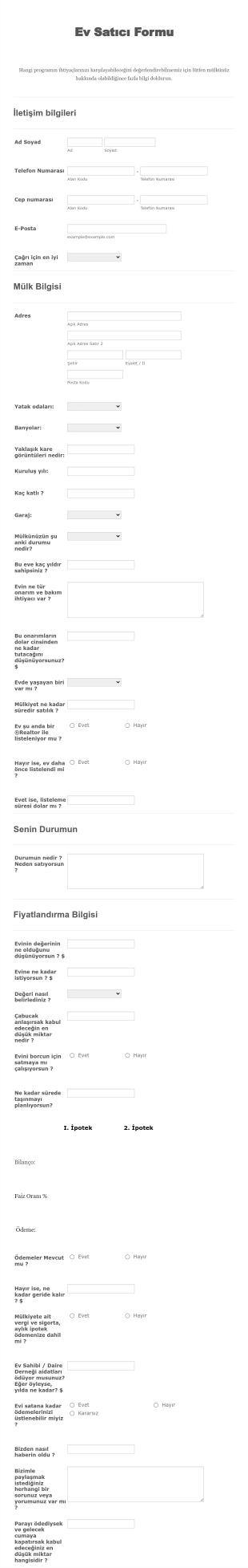Ev Satici Form Template