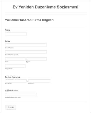 Ev Yeniden Duzenleme Sozlesmesi Form Şablonu