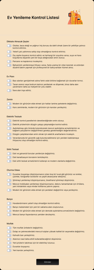 Ev Yenileme Kontrol Listesi Form Template