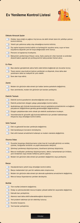 Ev Yenileme Kontrol Listesi Form Şablonu