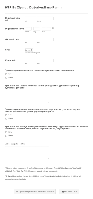 Ev Ziyareti Değerlendirme Form Template