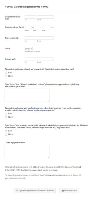 Ev Ziyareti Değerlendirme Form Şablonu