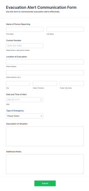 Evacuation Alert Communication Form Template