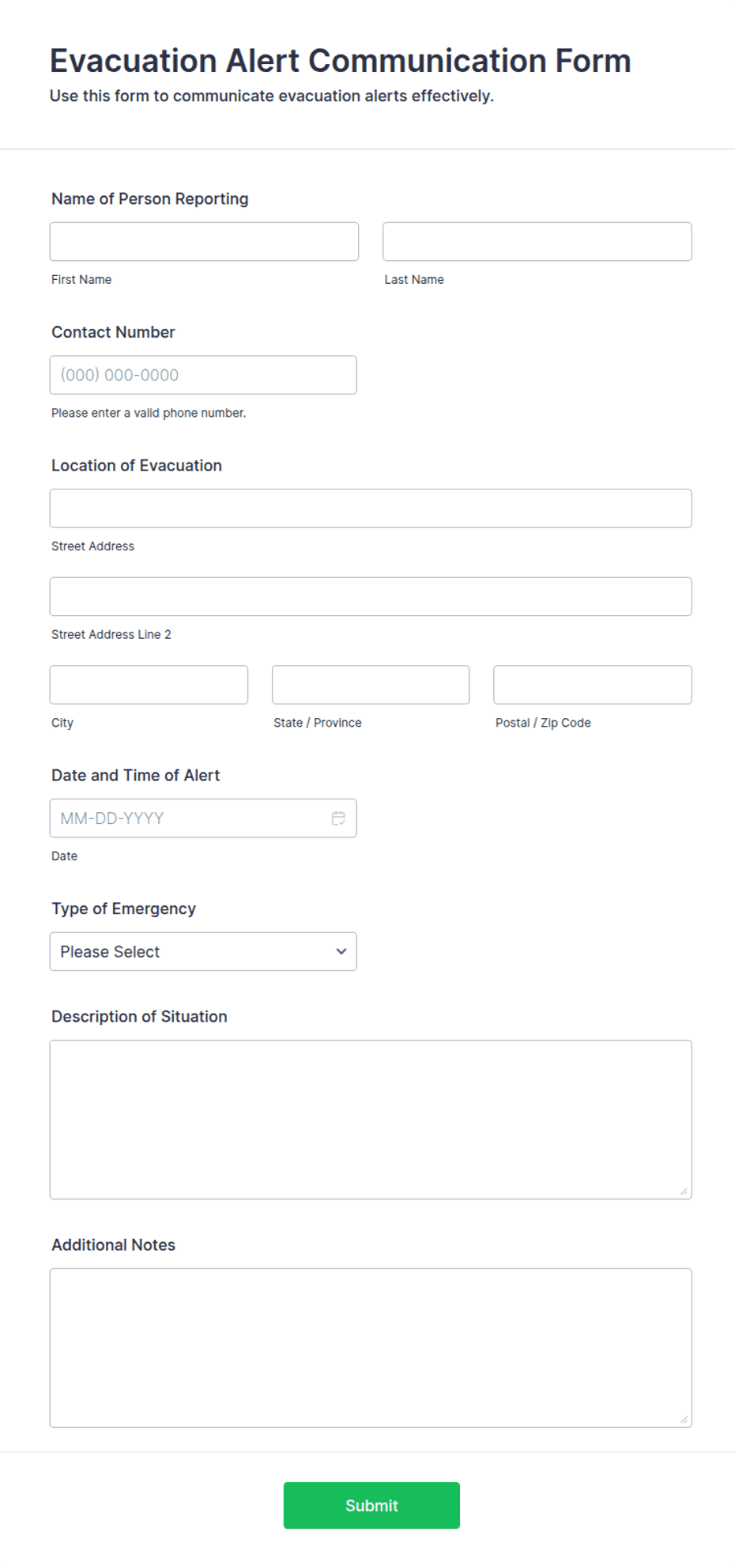Evacuation Alert Communication Form Template | Jotform