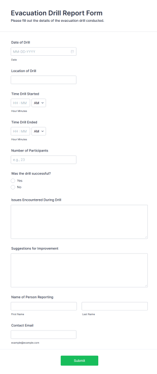 Evacuation Drill Report Form Template
