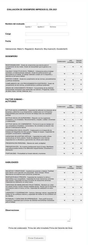 Evaluación De Desempeño 2021 Form Template