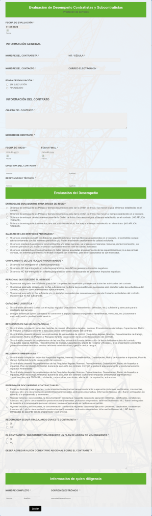 Evaluación De Desempeño Contratistas Y Subcontratistas Form Template