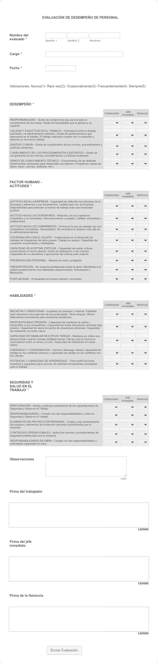 Modelo Evaluación De Desempeño