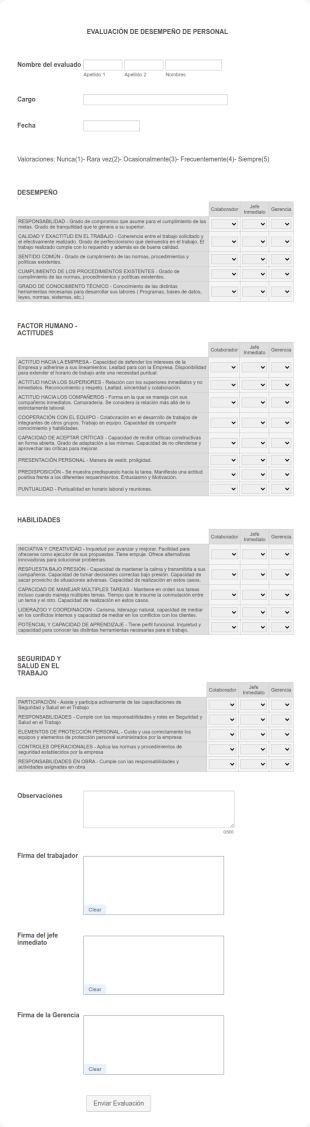 Modelo Evaluación De Desempeño