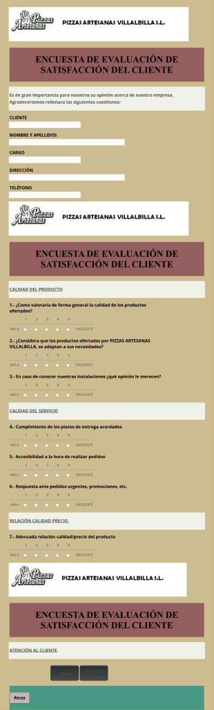 Encuesta De Satisfacción Del Cliente De Restaurante