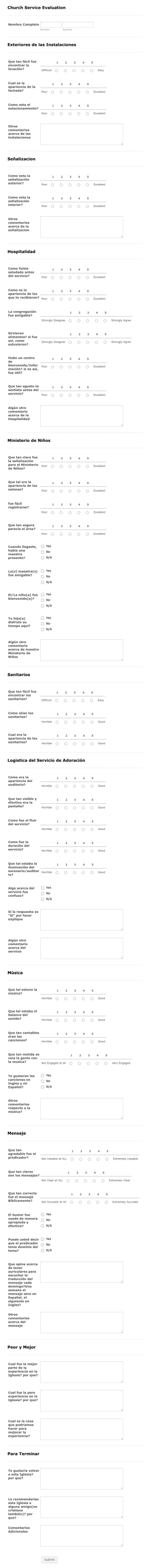 Evaluación De Servicios De Iglesia
