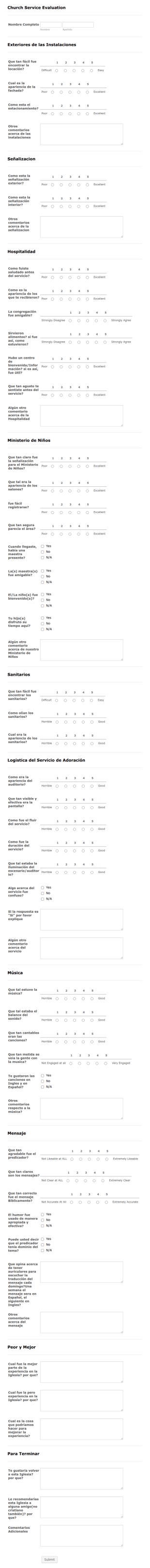 Evaluación De Servicios De Iglesia