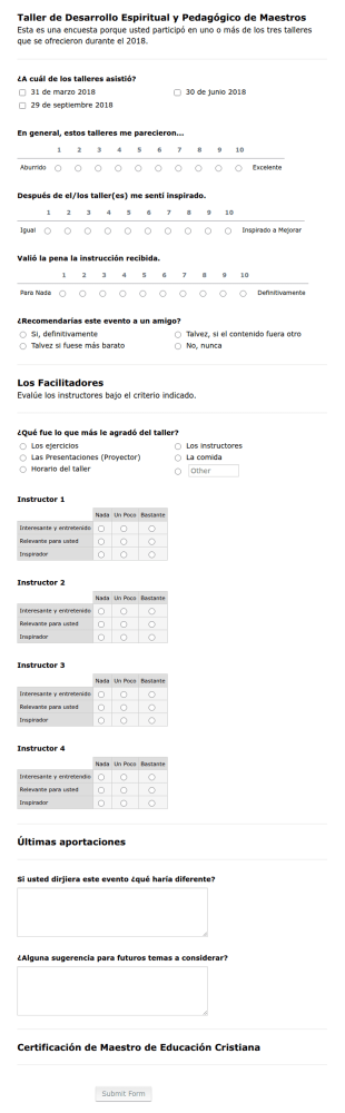 Evaluación De Talleres De Maestros 2018