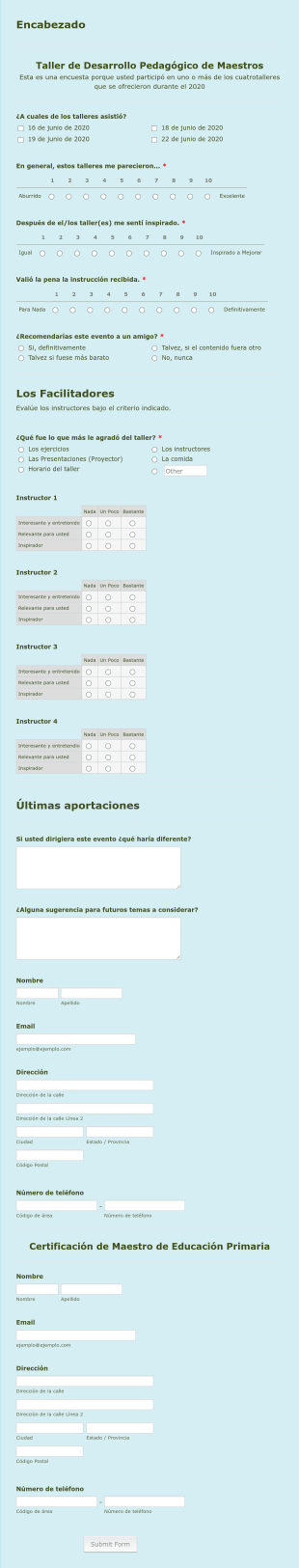 Evaluación De Talleres De Maestros 2020