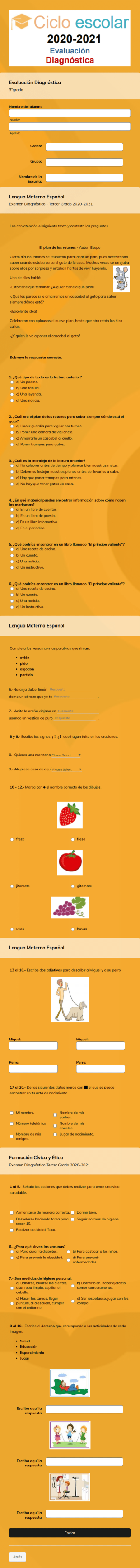 Evaluación Diagnóstica 3° Grado 2da Parte
