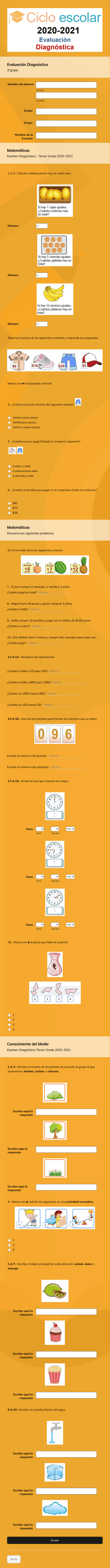 Evaluación Diagnóstica 3° Grado
