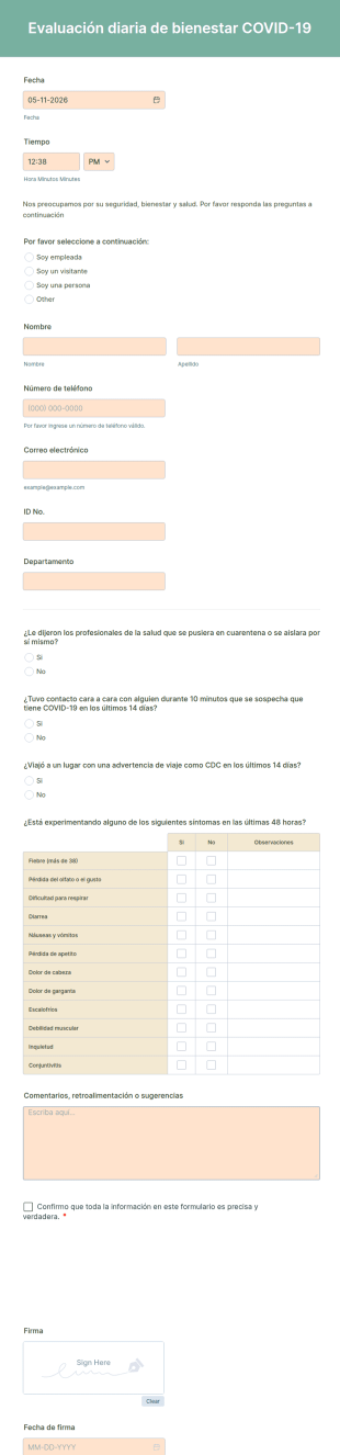 Evaluación Diaria De Bienestar COVID 19
