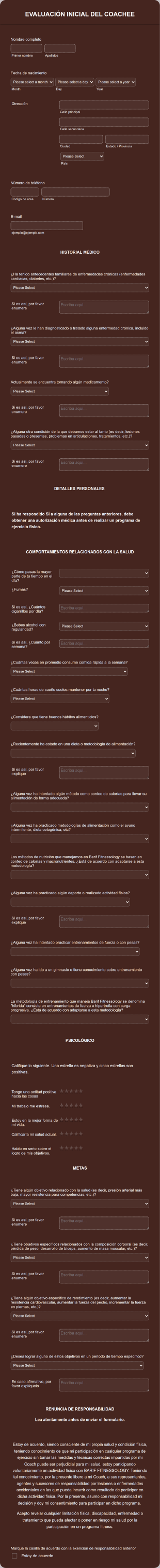 Evaluación Inicial Del Coachee Form Template