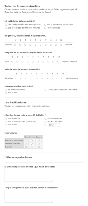 Evaluación Primer Taller De Primeros Auxilios Y Preparación Ante Emergencias