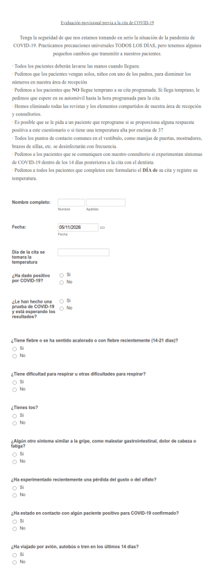 Evaluación Provisional Previa A La Cita De COVID 19