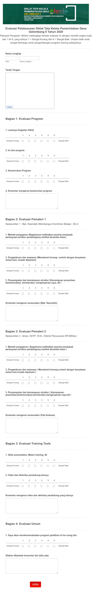 Evaluasi Diklat Tata Kelola Pemerintahan Desa