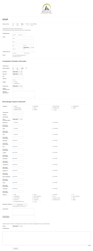 Evaluatieformulier Voor Diergeneeskundig Lichamelijk Onderzoek Form Template