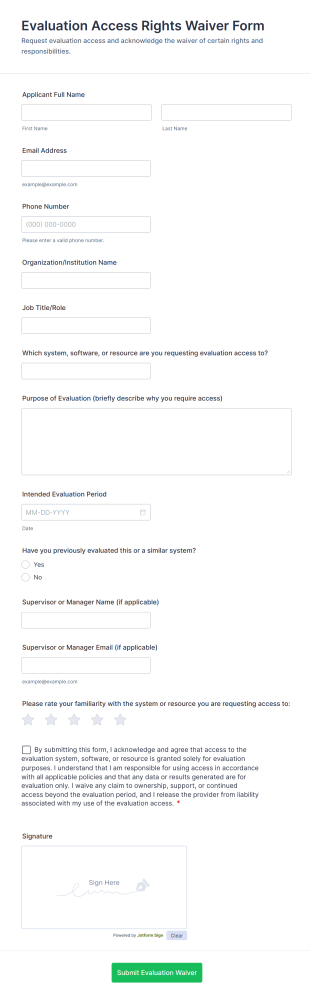 Evaluation Access Rights Waiver Form Template