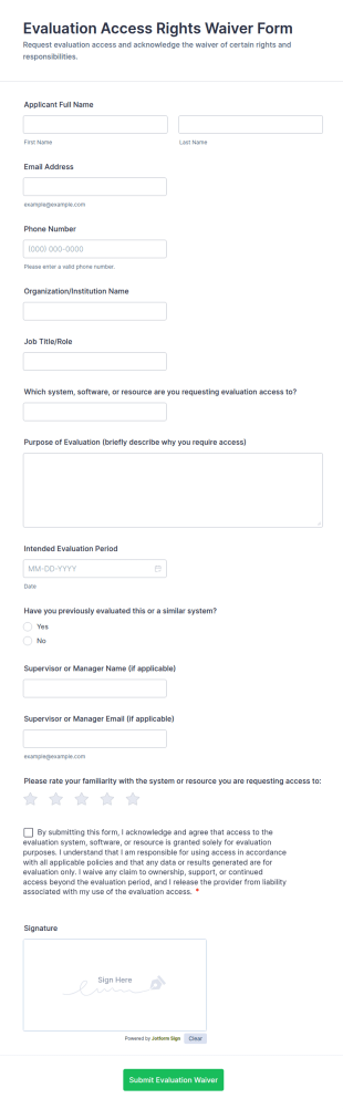 Evaluation Access Rights Waiver Form Template