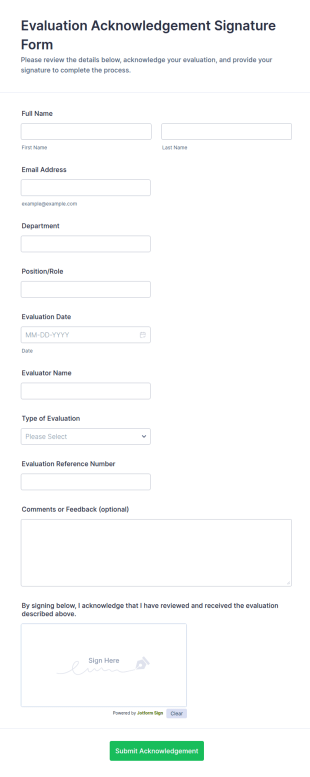 Evaluation Acknowledgement Signature Form Template