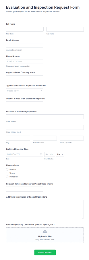 Evaluation And Inspection Request Form Template