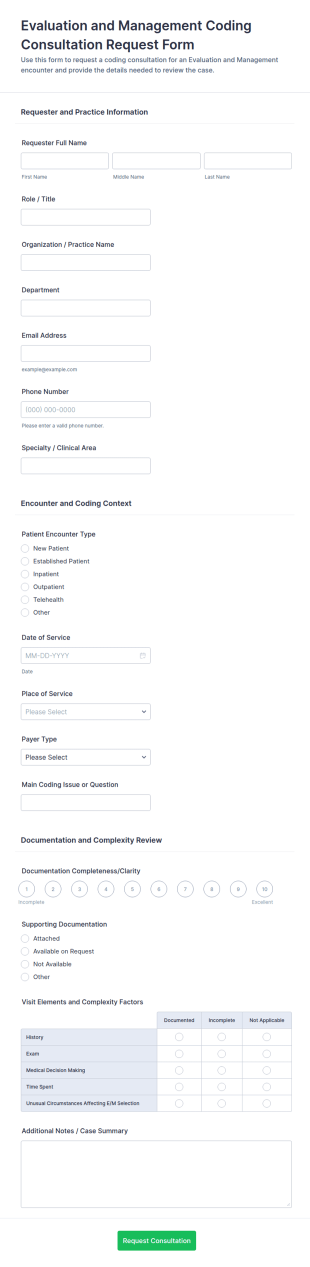 Evaluation And Management Coding Consultation Request Form Template