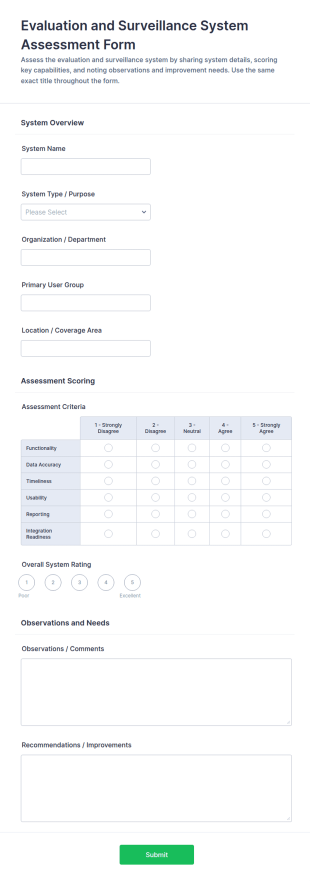 Evaluation And Surveillance System Assessment Form Template
