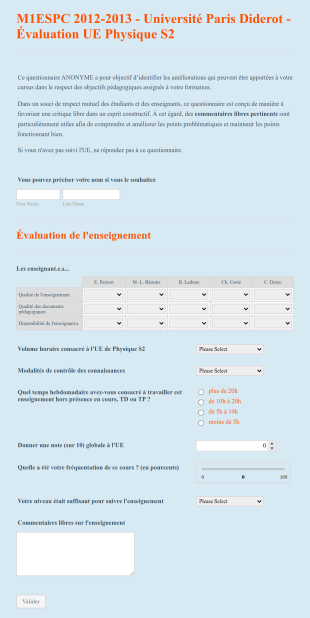 Evaluation Enseignement Supérieur Form Template