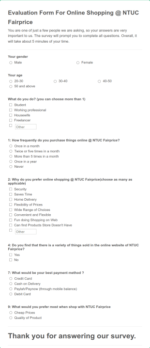 Online Shopping Evaluation Form Template