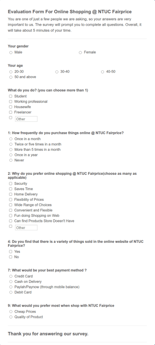 Online Shopping Evaluation Form Template