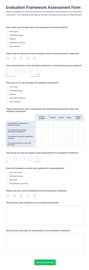 Evaluation Framework Assessment Form Template