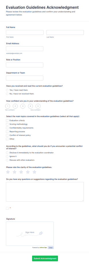 Evaluation Guidelines Acknowledgment Form Template
