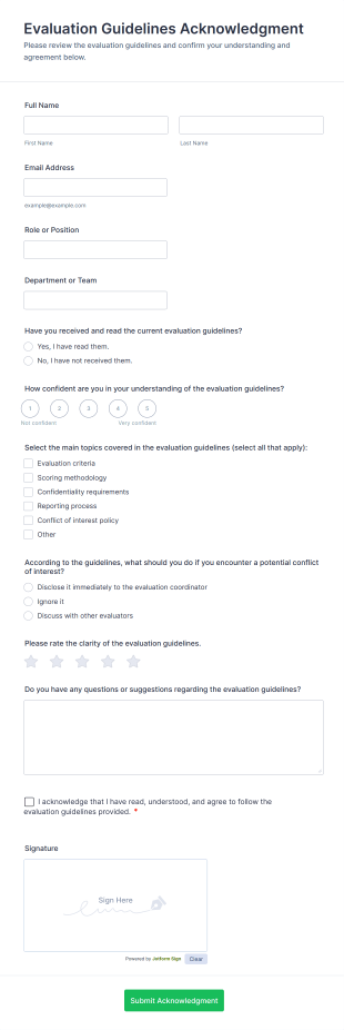 Evaluation Guidelines Acknowledgment Form Template