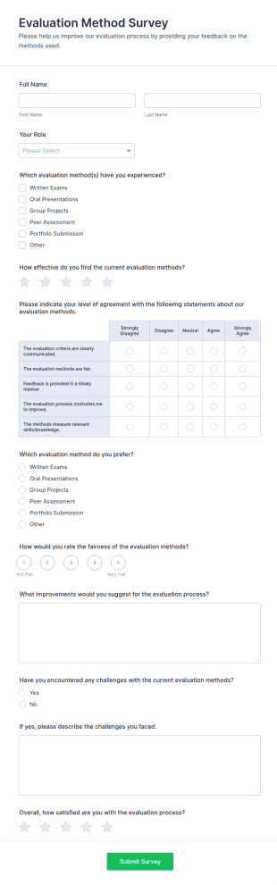 Evaluation Method Survey Form Template