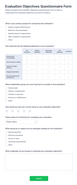 Evaluation Objectives Questionnaire Form Template