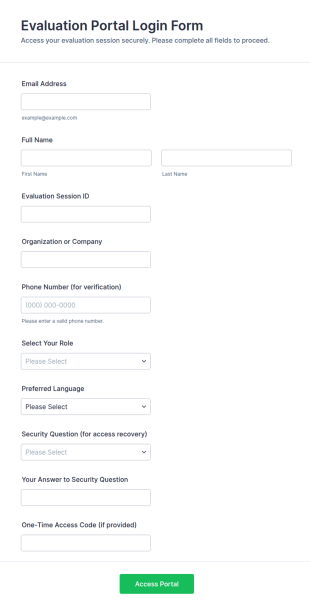 Evaluation Portal Login Form Template