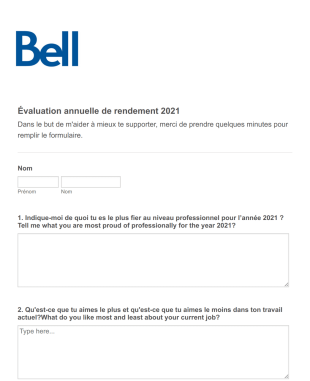 Évaluation Rendement 2021 Form Template
