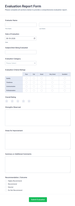 Evaluation Report Form Template