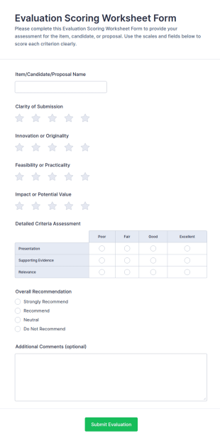 Evaluation Scoring Worksheet Form Template