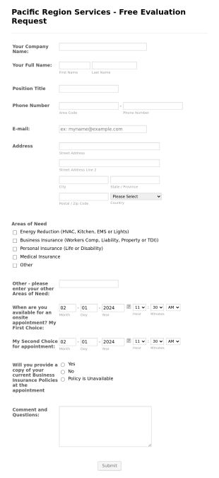 Evaluation Service Request Form Template