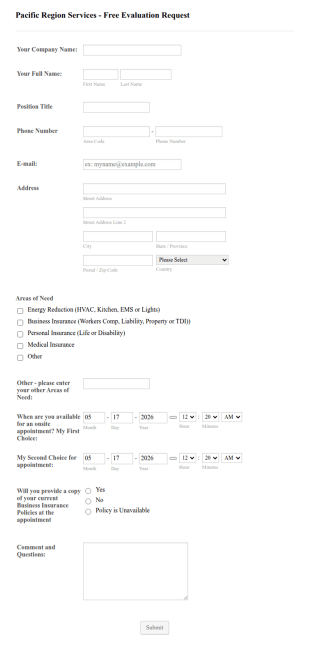 Evaluation Service Request Form Template