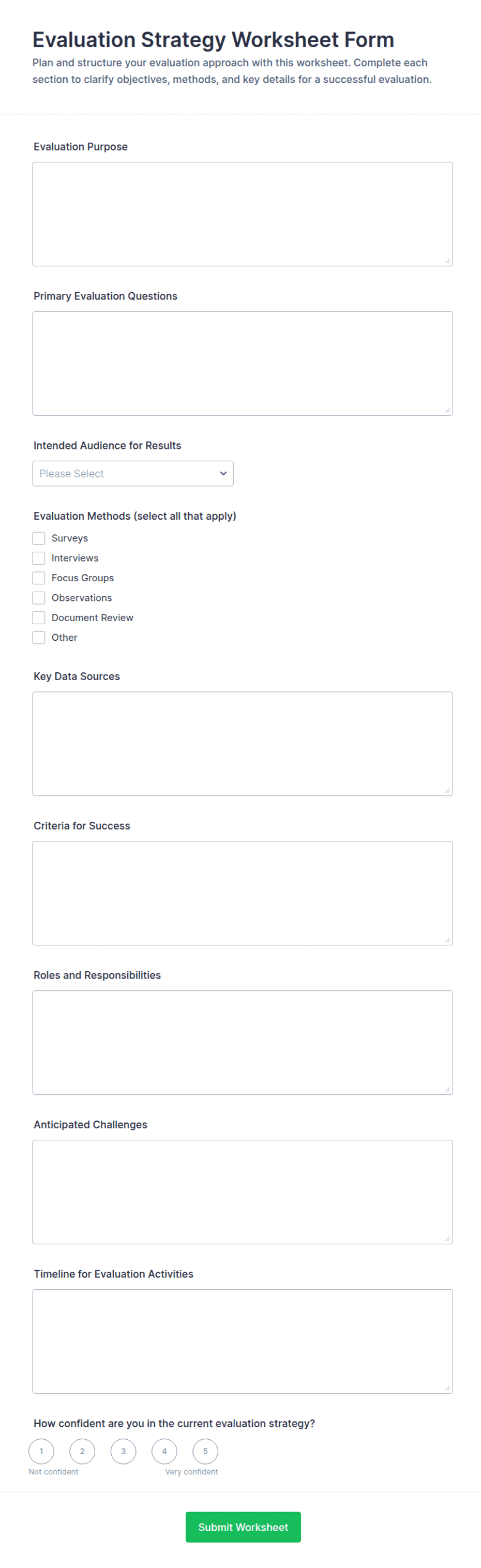Evaluation Strategy Worksheet Form Template | Jotform